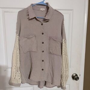 POL | Purple Gauzy and Knit Sleeve Top - Sz L